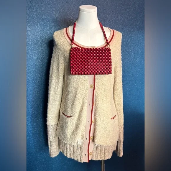 VINTAGE WALBORG bag, 60s/70s ruby red wooden bead clutch/hand bag JAPAN - Picture 2 of 16